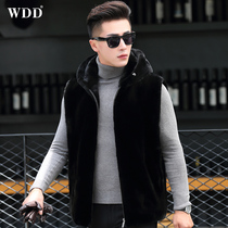 Henning leather grass mens waistcoat USA whole mink with hat vest mink fur coat water mink chew fur coat jacket