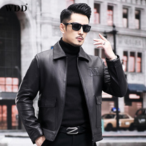 New Haining deerskin leather jacket mens leather short lapel middle-aged high-end top-layer leather jacket casual jacket thin section