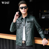 New Haining genuine leather jacket mens sheepskin lapel short jacket motorcycle suit trendy thin section autumn and winter jacket