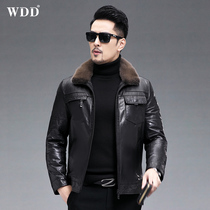 2022 new leather jacket mens goatskin down jacket mink fur lapel short leather jacket winter coat thick