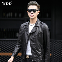 New leather jacket mens short section youth fashion sheepskin jacket locomotive Korean version slim single leather jacket trendy