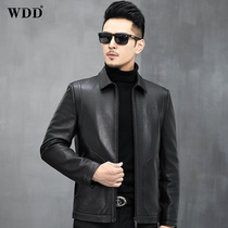 Haining leather leather mens deer leather jacket lapel short mid-aged spring business casual thin single leather jacket