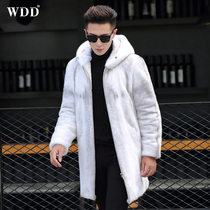 Mink fur coat mens cross mink whole mink hooded mid-length genuine leather coat American Baojiamei fur coat