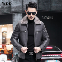 Haining leather jacket mens cross mink liner whole mink goatskin jacket fur one mink fur coat jacket