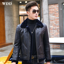 Original ecological fur one-piece mens short leather leather lapel youth motorcycle leather jacket Haining fur coat tide