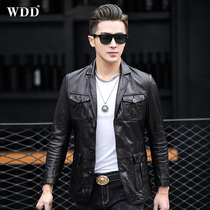 2022 autumn and winter Haining leather jacket mens suit short sheepskin suit collar leather jacket youth handsome coat