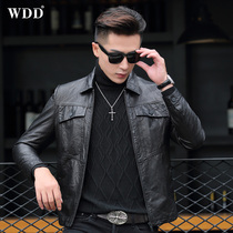 2021 new leather leather men Haining sheep jacket short lapel locomotive tide spring and autumn thin coat