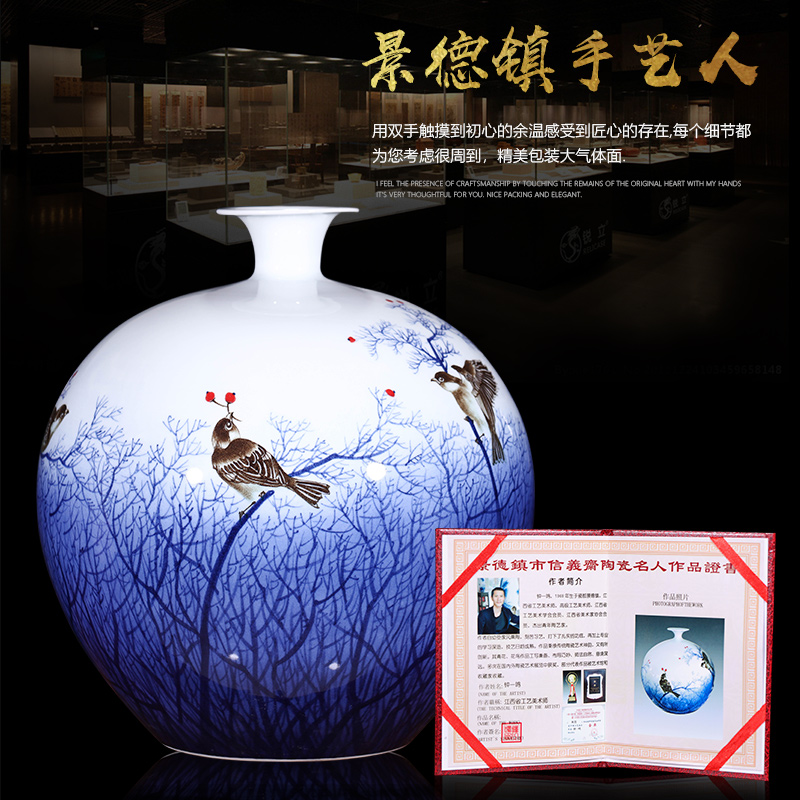 The Master of jingdezhen ceramics much luck hand - made of blue and white porcelain vases, new Chinese style sitting room adornment is placed