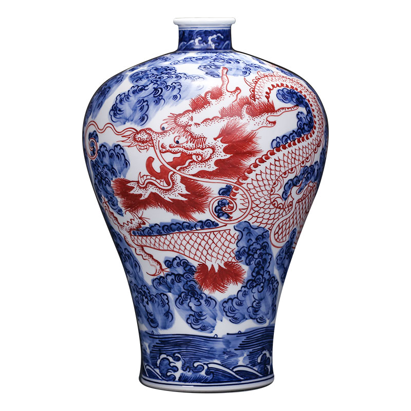 Hand - made dragon vase of blue and white porcelain of jingdezhen ceramics sitting room place flower arrangement of Chinese style household wine accessories