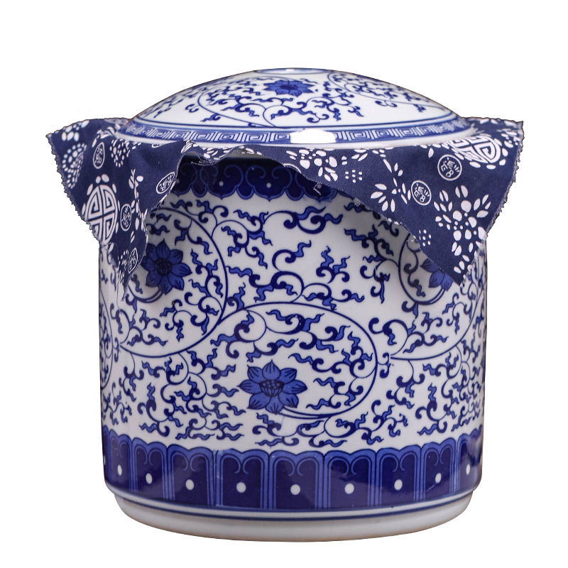 Jingdezhen blue and white porcelain tea pot ceramic seal pot store receives large pu - erh tea tea cake, the seventh, peulthai the household