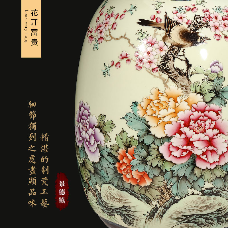 Jingdezhen ceramics famous hand - made enamel vase furnishing articles large Chinese style living room home decoration arts and crafts