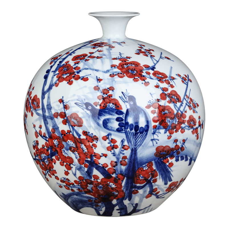 Jingdezhen ceramics beaming pomegranate hand - made bottle of new Chinese style living room home furnishing articles creative flower vase