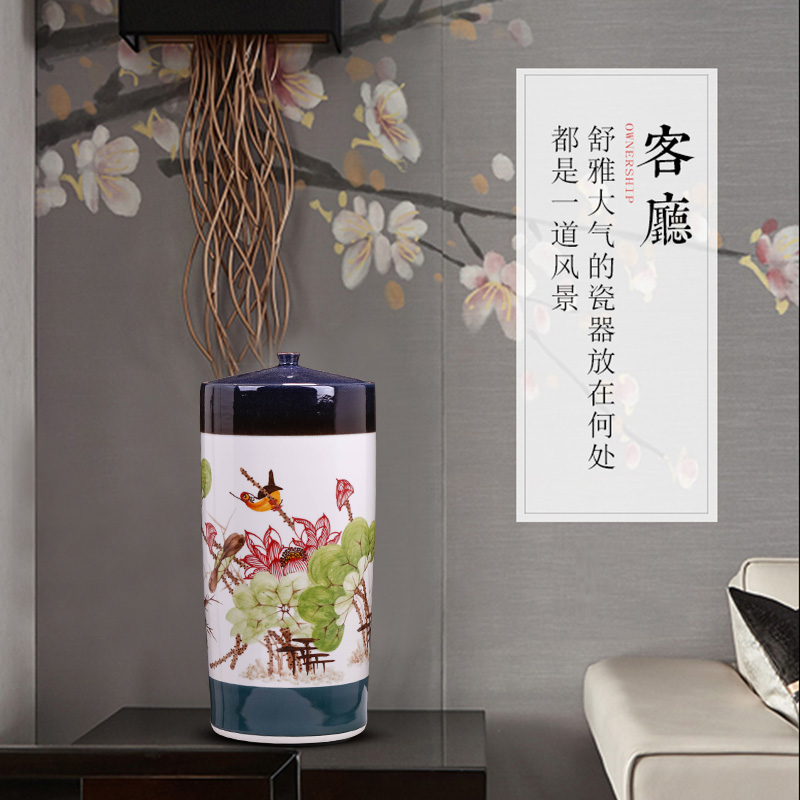 Jingdezhen ceramic household with cover large storage tank to the heavy barrel puer tea caddy fixings large - sized hand - made furnishing articles