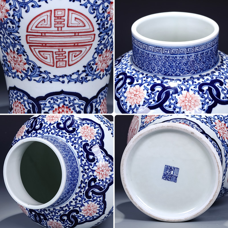 Jingdezhen ceramics hand - made general blue and white porcelain jar storage jar of new Chinese style restoring ancient ways is the sitting room adornment is placed