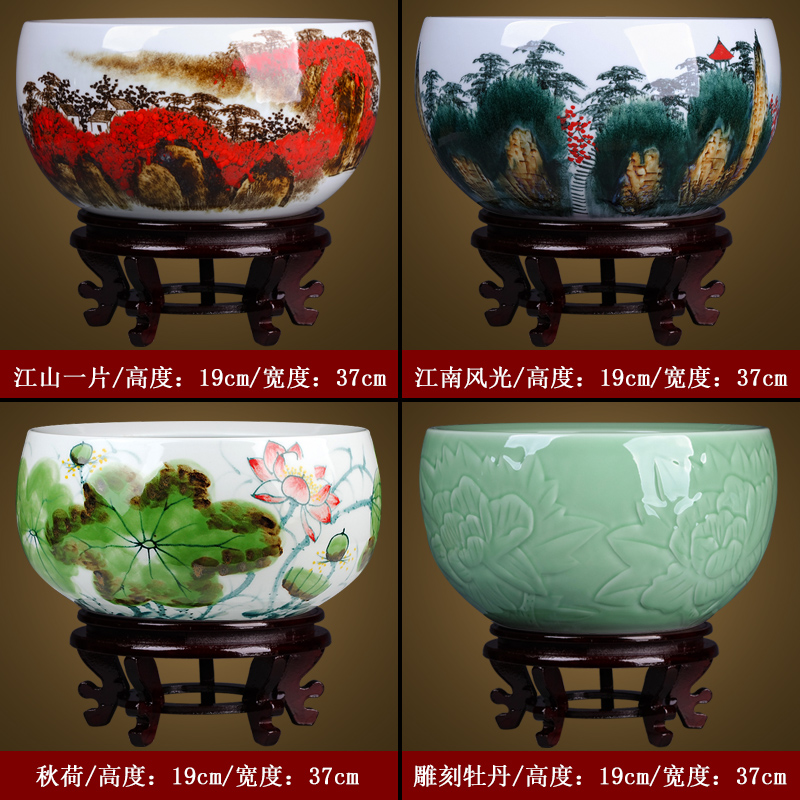 Jingdezhen ceramics basin bowl lotus lotus feng shui plutus aquarium large fish of new Chinese style adornment furnishing articles