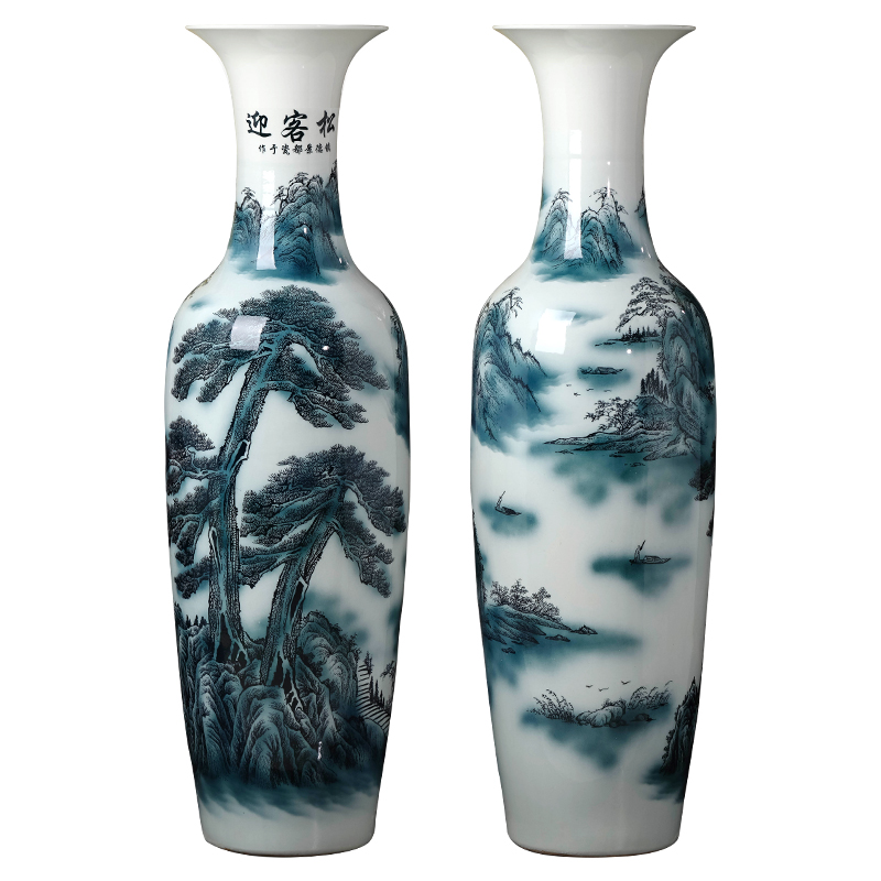 Guest - the greeting pine of large blue and white porcelain vase large Chinese jingdezhen ceramics high sitting room hotel furnishing articles