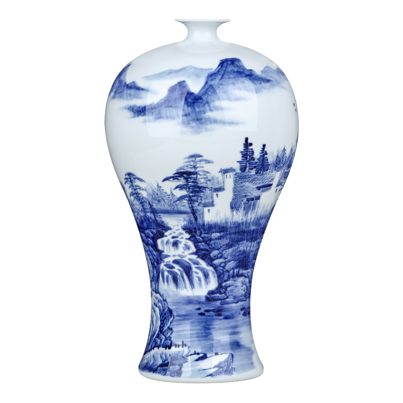 Jingdezhen blue and white porcelain vase landscape painting ceramics furnishing articles Chinese famous hand - made the sitting room TV ark, adornment