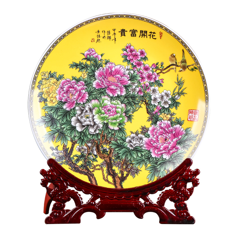 Jingdezhen ceramics powder enamel blooming flowers, hang dish sitting room of Chinese style household wine TV ark, decoration plate of furnishing articles