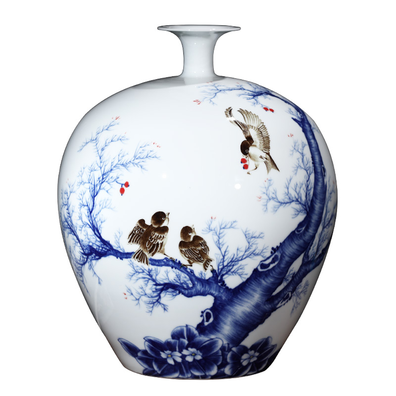 Jingdezhen ceramics famous master hand draw large blue and white porcelain vases, Chinese style living room TV cabinet porch place