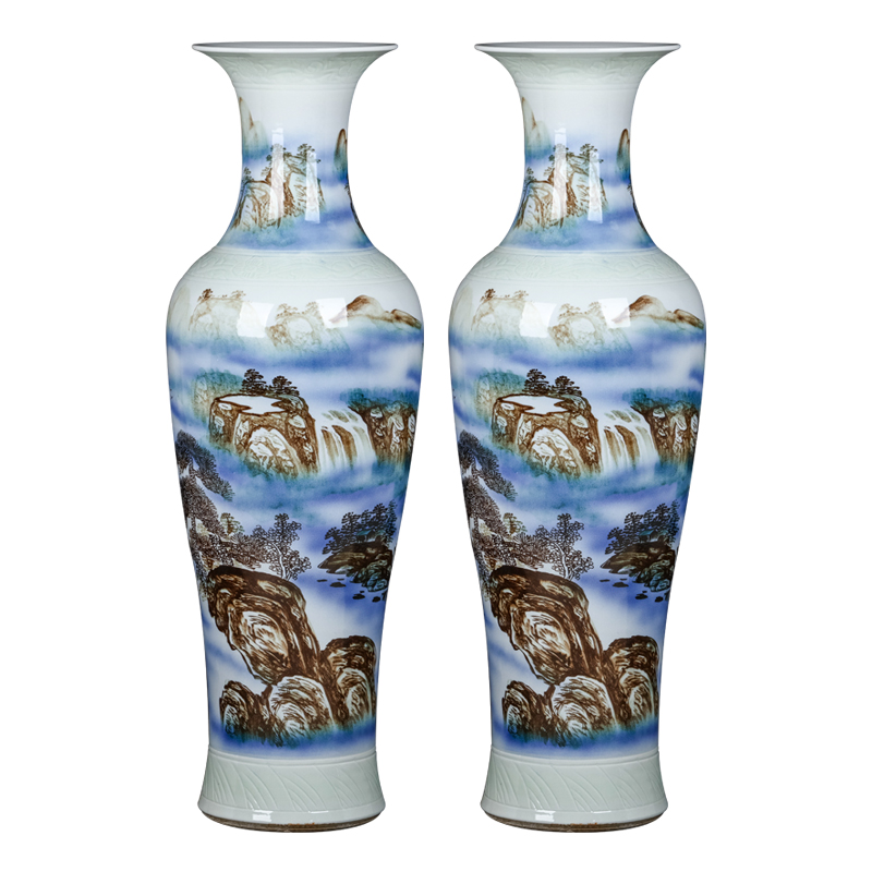 Jingdezhen hand - made color ink splendid sunvo furnishing articles of large vases, extra large sitting room of Chinese style household ceramics