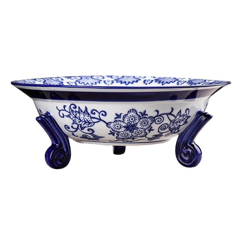 Blue and white porcelain of jingdezhen ceramics fruit bowl furnishing articles creative Chinese style household snack plate of the sitting room tea table dry fruit tray