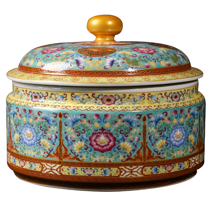 Jingdezhen ceramics colored enamel caddy fixings Chinese style household waterproof storage tank with cover archaize seal pot