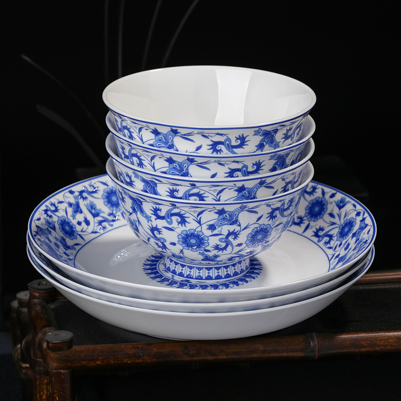 Chinese style restoring ancient ways of jingdezhen ceramics dishes suit 60 head home of blue and white porcelain tableware suit housewarming gift