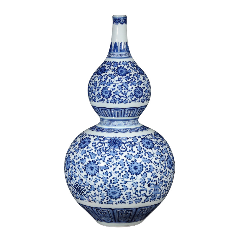 Jingdezhen ceramics imitation qianlong blue sweet gourd vase and furnishing articles of new Chinese style porch sitting room adornment