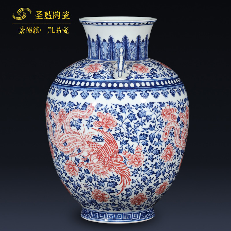 Jingdezhen ceramics imitation qianlong hand - made creative ears blue and white porcelain vases, sitting room of the new Chinese style household decorations