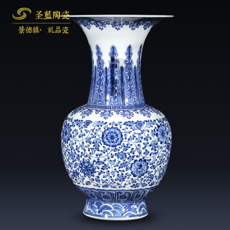 Jingdezhen ceramics imitation qianlong hand - made the ears of the blue and white porcelain vases, new Chinese style sitting room adornment is placed