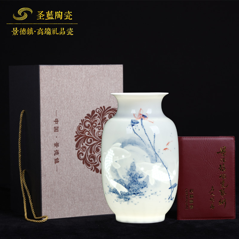 Jingdezhen ceramics famous master hand made blue and white porcelain vases, flower arranging new Chinese style household adornment furnishing articles sitting room