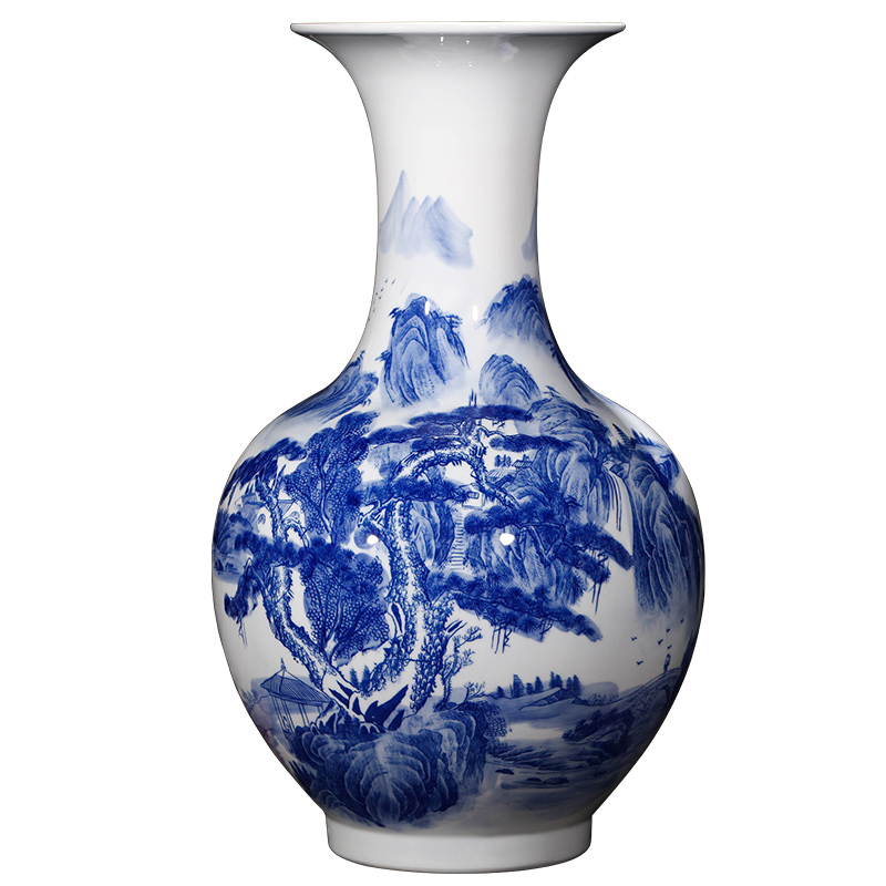 Jingdezhen ceramics antique landscape painting of large blue and white porcelain vase flower Chinese style household adornment furnishing articles