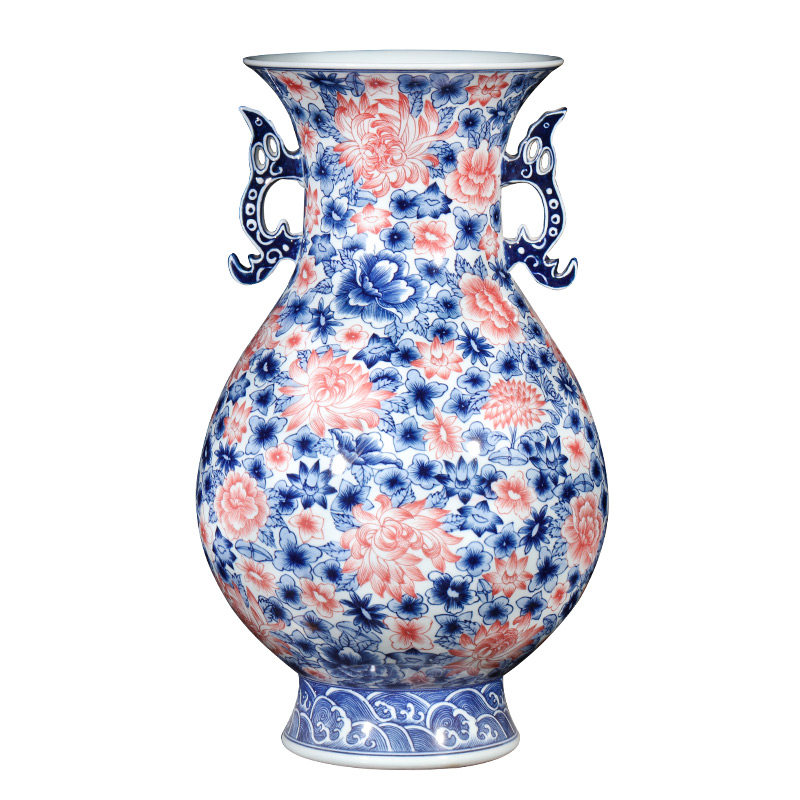 Jingdezhen ceramics imitation qianlong hand - made the ears of the blue and white porcelain vase Chinese style restoring ancient ways wine TV ark, furnishing articles