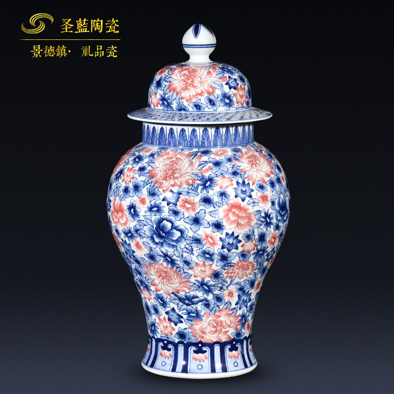 Jingdezhen ceramics antique hand - made general blue and white porcelain jar of furnishing articles of Chinese style living room porch decoration gifts