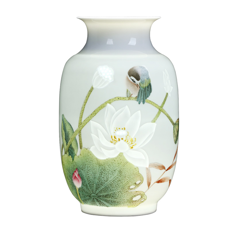 Famous master of jingdezhen ceramics all hand hand carved lotus flower vases, flower arranging new Chinese style porch place