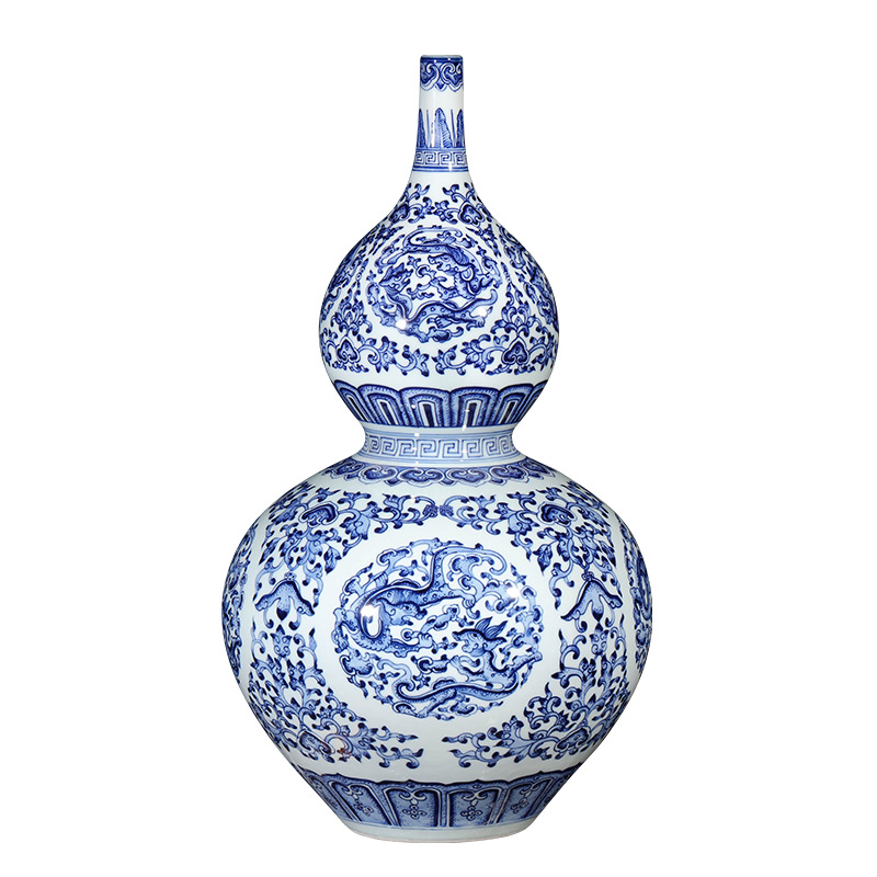 Jingdezhen ceramics imitation qianlong hand - made Chinese blue and white porcelain bottle gourd vase gift sitting room adornment is placed