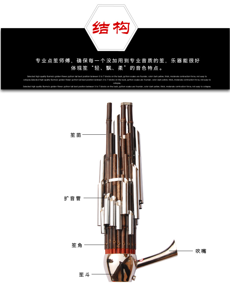 笙精艺笙乐器21簧笙民族吹奏乐器包邮笙制学生用笙