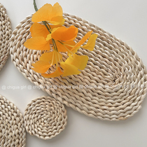 ins style Japanese simple hand-woven corn skin placematte round straw heat insulation mat anti-scalding mat sand pot mat