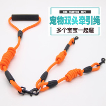 Two dogs one drag two double head dog rope dog chain tethered dog rope Pets tow rope teddy gold wool small midsize dog