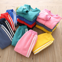 Spring and Autumn Childrens Sports Suit Fleece Casual Two-Piece Set Boy girl baby sweatshirt pants granular fleece cardigan tide