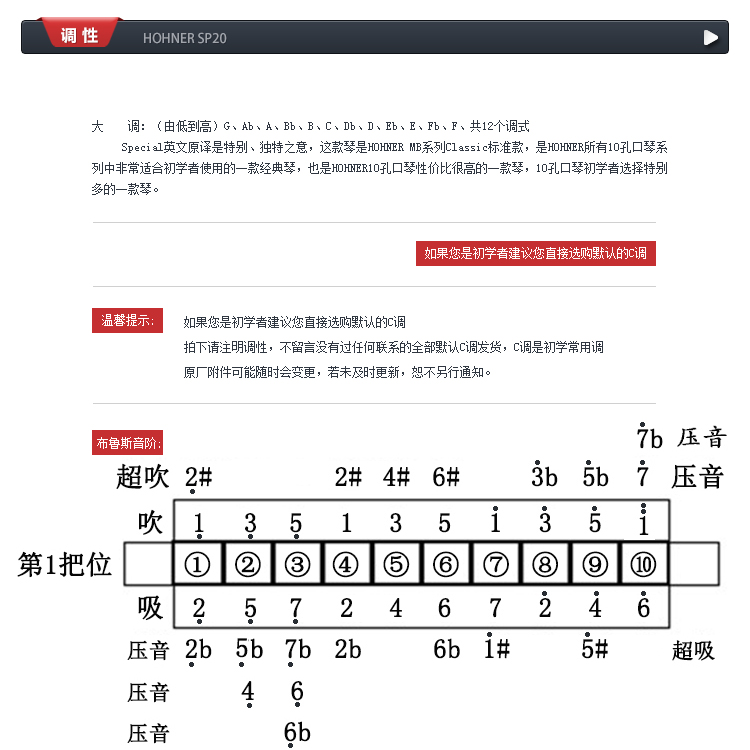 hohner德国和莱进口sp20布鲁斯10十孔口琴成人初学special20包邮