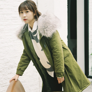 军大衣 自制超保暖军装大毛领夹棉连帽军大衣棉衣 新款冬装女