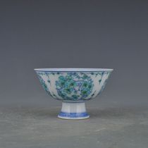 Qing Yongzheng Doucai plum blossom high foot bowl antique antique antique porcelain