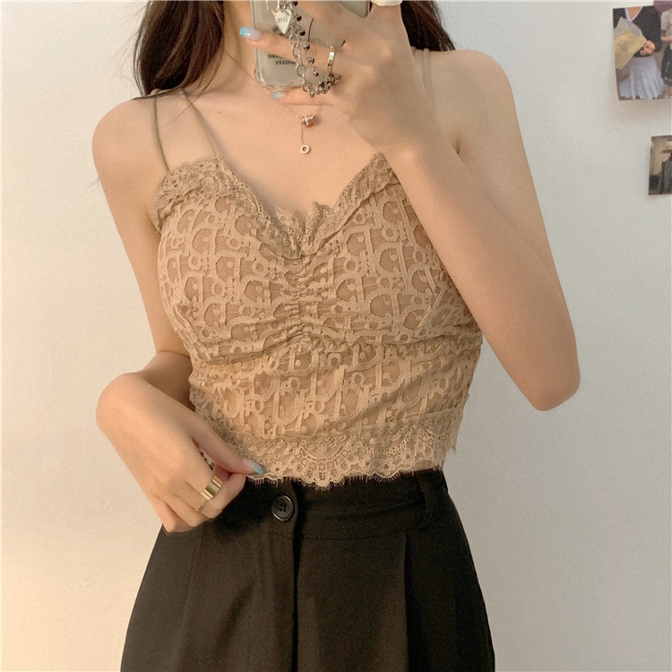 实价实拍秋季新款~小别致 v字蕾丝镂空吊带背心内搭外穿上衣