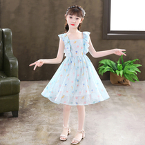 Girls summer flower dress 2021 New Girl Net red Middle Child children summer thin chiffon skirt