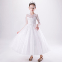 Girls evening dress Princess skirt puffy gauze little girl Flower Girl Flower Girl Wedding dress childrens costume Noble foreign white summer