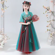 Girls Chinese style short-sleeved Hanfu Tang dress little girl Summer Super fairy antique dress dress summer childrens skirt