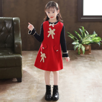 Girl woolen vest skirt autumn winter foreign skirt children sleeveless princess dress girl red vest dress