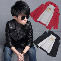 Boy Clothing Boy Autumn Clothing Winter Style Plus Suede Thickened Jacket Children PU Leather Jacket CUHK Child Han Prints Fashion Leather Clothing