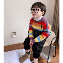 Tong Tong Ma and Boys Rainbow Sweater Children Korean Loose Stripe Knitting Sweater Winter Dress